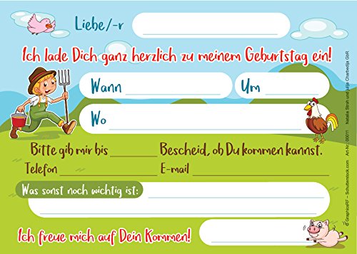 12 Einladungskarten zum Kindergeburtstag Bauernhof-Party / Schatzsuche / Outdoor / Einladungen zum Geburtstag für Mädchen und Jungen - 2