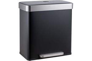 SVITA LT2X30 Mülleimer 60 Liter Treteimer Tretmülleimer Abfalleimer 2 Fächer je 30 Liter freistehend mit Deckel Softclose-Deckel inkl. Inneneimer Schwarz
