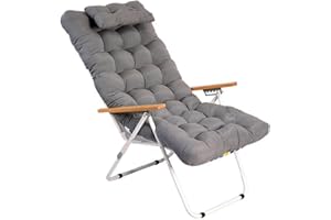 VIGIVISION Cojín Tumbona Reclinable con Almohada Reposacabeza, Cojines para Silla de Jardin, Cojines de tumbonas (Gris, 120X55CM)