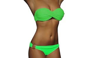YCBMINGCAN Conjunto de bikini push-up de 2 piezas para mujer, traje de baño con cintura alta, parte superior de bikini, moda de playa, bikini a rayas sin tirantes