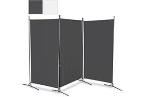 Gimisgu Paravent 260 x 180 cm, divisorio grande da giardino, divisorio per balcone, protezione privacy, 3 pezzi, opaco, pieghevole, per uffici, balconi, antracite