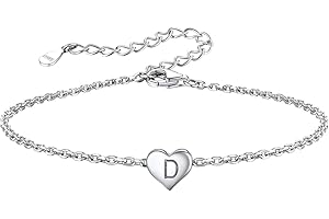 SILVORA Srebrne bransoletki w kształcie serca z literą A-Z, srebrna bransoletka z inicjałem pozłacana 18-karatowym białym złotem inicjał delikatna bransoletka biżuteria amulet kobiety kobieta nastolatka pary