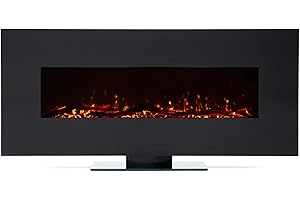 Cheminée Électrique Poêle à Poser/Murale 2000 W Kekai Kentucky 128x26x61 cm Illusion Flamme Thermostat Noir