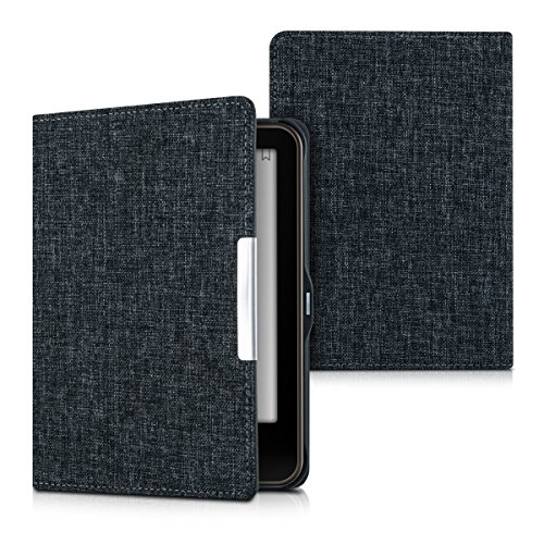 kwmobile Hülle für Tolino Vision 1 / 2 / 3 / 4 HD – Flipcover Case eReader Schutzhülle – Bookstyle Klapphülle Stoff Design Dunkelgrau - 5