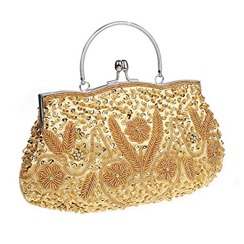 HONGCI Elegant Retro Perlen Damen & Ladies Clutch Bag, Abendtasche Clutch Evening Bag Bridal Bag Wedding Clutch Tasche Handtasche (Golden)
