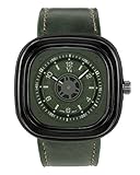 JSDDE Uhren,Retro Herren Armbanduhr 3ATM Wasserdichte Armbanduhr Lederarmband Zahnrad Sekundenzeiger Quadrat Quarzuhr,Dunkelgrün