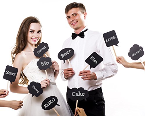 BizoeRade 10pcs Photo Booth Props Hochzeit Ideen Foto Minitafel Schilder mit Spieße Mini Tafeln Fotografie Props Hochzeit Dekorationen - 3