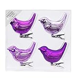 Material: Kunstoff Inge-glas 4 STK. Christbaumschmuck Vögel Kunststoff 8cm Weihnachtsschmuck Christbaum Deko Weihnachten Weihnachtsbaumschmuck, Farbe: violett - lila Glanz/matt