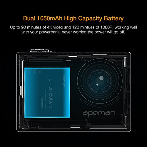 APEMAN Action Cam 4K WIFI Camera 16MP Ultra Full HD Unterwasser Kamera Helmkamera Wasserdicht mit 2.4G Fernbedienung 2 verbesserten Akkus und Montage ZubehÃ¶r Kit