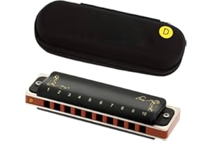 ProBytes Diatonic Harmonica in D Key-Scale - 10 Holes Symphony Mouth Organ, Steel-ABS, Gift-Carry Case, Artists, Professionals, Beginners, Adults, Stage Performer, Juniors, Musical Instrument – Black