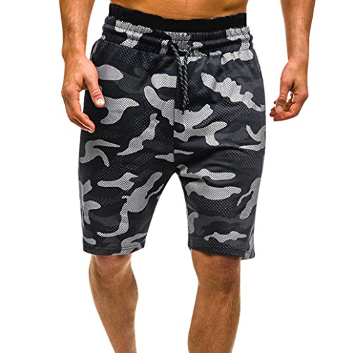 Cinnamou Hombre Pantalones Cortos Camuflaje Jogging Deportivo Casual Cordón Deporte Secado Rápido Bañadores Natacion Ligero (Negro, XL)