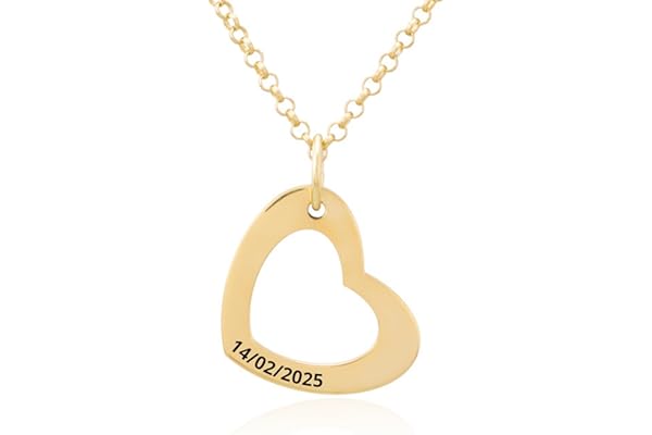 Collar Corazón con Grabación de Nombres Personalizada en Plata de Ley 925 Cadena de 45cm + Alargador. Regalo ideal de San Valentín, para Novia Madre Abuela. Hecho en España. (1 Corazón Oro)