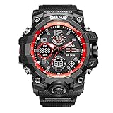 EUCoo Herren Sportuhr Multifunktions Im Freien Wasserdichte Wecker Leuchtende Tpu Led Elektronische Quarz Armbanduhren(C)