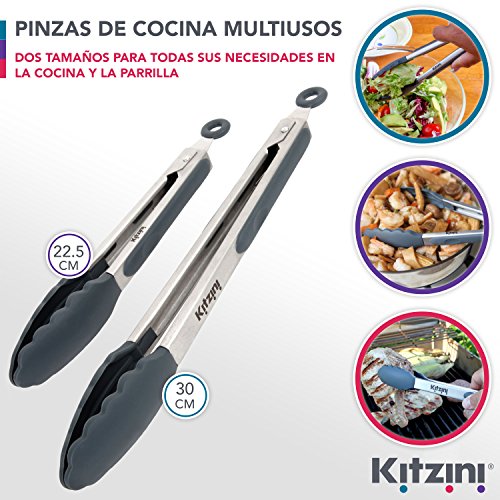 KÜCHENZANGE aus edelstahl mit silikon, der praktische Küchenhelfer zum Kochen + Grillen, hitzebeständige, antihaft-beschichtete Pfannenzange oder Spaghettizange, 2 Stück mit Silikon-Ofenhandschuh - 2