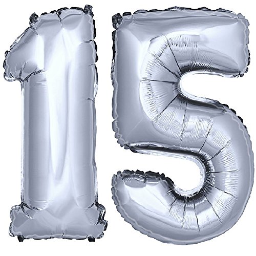 DekoRex ® Folienballon Zahlenballon Heliumballon Luftballon Geburtstag Deko 80cm Zahl Silber 15