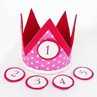 Geburtstagskrone für Kinder, Stoffkrone mit Wechselbuttons - Modell: Rosa mit weißen Sternen | Kinder-Geburtstags-Krone für Mädchen | Kindergeburtstag Geburtstagskind - 100% Handarbeit