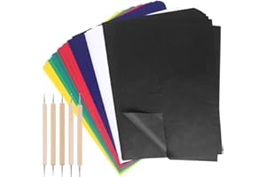 BOERNI 100 feuilles de papier transfert multicolore, papier calque hydrosoluble en carbone avec 5 stylets de gaufrage pour transfert de motif sur tissu et toile - Accessoire pour couture
