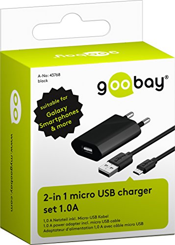 Goobay 43768 2-in-1 Micro-USB Ladeset mit Kabel 1,0 A Netzteil schwarz - 5