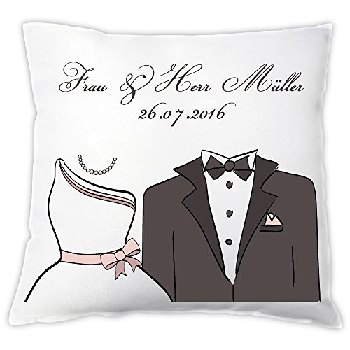 Kissen "Braut / Bräutigam" - mit Personalisierung, Zierkissen, Dekokissen, Geschenkidee, Hochzeitsgeschenk, Geschenk zur Hochzeit, zum Hochzeitstag, für das Brautpaar (Aufdruck: Frau & Herr)