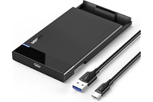 ‎UGREEN UGREEN Festplattengehäuse 2,5 Zoll USB C 3.2 Gen 2 auf SATA III bis zu 6 Gbps Externes Gehäuse für SSD und HDD in Höhe 9.5mm/7mm UASP unterstützt, SATA Gehäuse mit USB C 3.1Kabel werkzeugfreie Montage