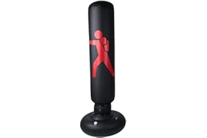 Fictory Sac de Boxe Gonflable, PVC 160cm Adultes Enfants Sac de Boxe à Colonne Gonflable avec Colonne de Boxe et Base épaisse pour Enfant et Adultes, Exercice et Soulagement du Stress (Noir)