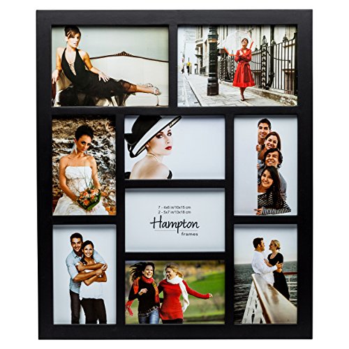 1232BLK9 Gallery High Quality Black Seven 4x6in/A6 (10x15cm) & Two 5x7in (13x18cm) Beautifully Crafted Multi Aperture Photo Frame Wall Hang Only by Hampton Frames