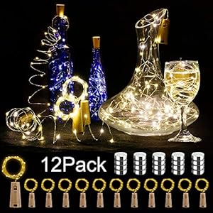 Bottle Lights, BIGHOUSE 12 Pack 2M 20 LEDs Copper Wire Battery Operated Wine Lights with Cork LED String Lights for DIY Bedrooms Parties Weddings Indoor Christmas Outdoor Decoration (Warm White)
