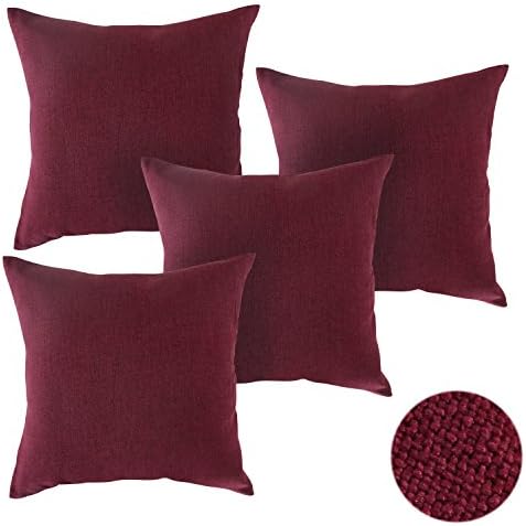 Deconovo Set of 4 Home Decoration Faux Linen Woven Fine Pillow Cases Cushion Covers for Car Seat with Invisible Zipper 18x18inch Dark Red