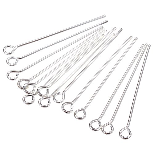 PandaHall 200pcs Eyepins chapados en Plata del Ojo de Laton de Accesorios de Hacer joyeria