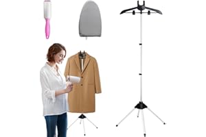 Rppiup Steamer Stand, Folding Telescopic clothes steamer stand With Ironing Gloves & Hair roller, Handheld Garment Steamer Rack, Height Adjustable Clothes Hanger for Home Steam Ironing Shirts (Black)