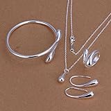 STOREINBOX New Fashion Solid Silver Jewelry Sets Necklace+Bracelet+ Ring +1 Pair Earrings by SIB