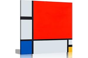 ARTLEY PRINTS Composition avec impression sur toile rouge, bleu et jaune par Piet Mondrian - Décoration murale - Reproduction de peinture à l'huile - Images murales pour la maison, le bureau - 86 x 86 cm