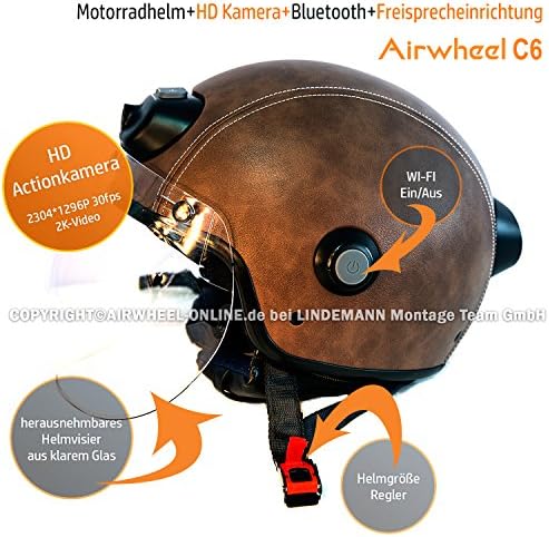 AIRWHEEL C6 ski helmet with visor and sun visor ladies men brown. Helmet with HD camera, WiFi, Bluetooth, headphones, handsfree