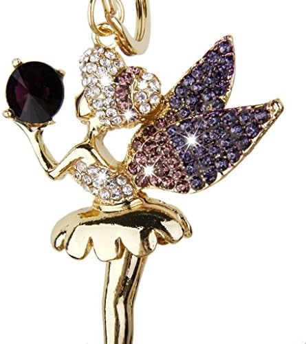 TFXWERWS Novel Sparkly Charm Rhinestone Angel Pendant Keyring Keychain (Purple)