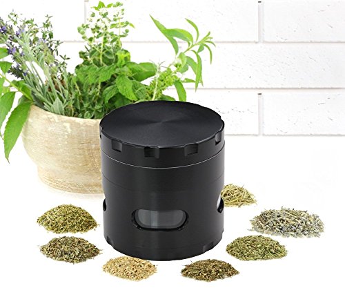 DCOU neue Design Premium Krautmühle mit Siebgrinder haltbare Zamak-Legierung Tabak Grinder Crusher Gewürz-Schleifer Ø55mm 4 Teile (Schwarz) - 4