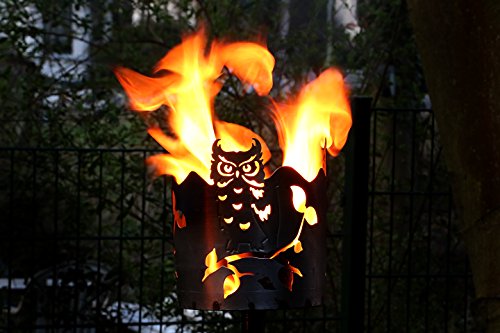 Fackel Gartenfackel Eule Metall + Stiel+2 x Brennmittel