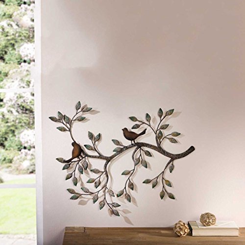 SIDCO ® Wanddeko Ast mit Vögel Patina-Effekt Wandbild Wandschmuck Metall Bild - 2