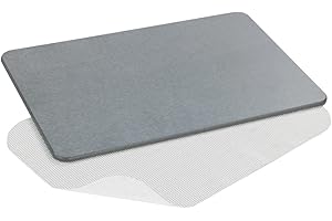 WENKO Tapis de Bain antidéparant et Doux en Terre de diatomée | Séchage Rapide | Anti Odeur | Fort Pouvoir Absorbant | Papier émeri Inclus pour Le Nettoyage | 100% diatomite | 60x39 cm | Gris