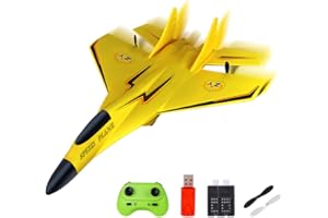 KBIBCK Remote Control Plane, RC Plane Ready to Fly, RC Planes 2CH 2.4Ghz Remote Control Wireless Airplane Toy, RCPlane with LED Lights, Remotes Controle Airplanes for Beginners Kids Adults (Yellow)