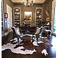 REAL/GENUINE COWHIDE LEATHER RUGS TRICOLOR COW FUR HIDE SKIN CARPET AREA (BROWN & WHITE, LARGE [20-24 SQFT])