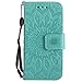 Produktbild Chreey iPod Touch 5 / Touch 6 Hülle, [Prägung Indische Sonne] Lederhülle Sonnen Blume Brieftasche Wallet Tasche Magnet Flip Case Handyhülle Etui mit Kartenfach Ständer [Grün]