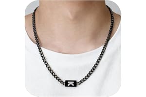SAMINO Collana Uomo Nero Collana con Lettere A-Z per Ragazzi Catena Cubana Chain in Acciaio Inossidabile Collana Personalizzata Regalo di Compleanno Natale Regalo Uomo Ragazzo