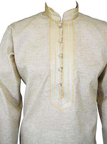 MENS COTTON KURTA PAJAMA SALWAR KAMEEZ SHERWANI INDIAN OUTFIT (40 LARGE, BEIGE)AY1092