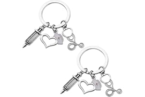 LONSVTTU 2 Piezas Llavero de enfermera con Jeringuilla Gorro corazón y Estetoscopio, Enfermera Medicos Estudiante de Medicina Graduacion Regalo