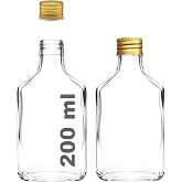 Afracam 200 ml Yassı Şeffaf Cold Brew Şişesi Metal Gold Kapaklı 200 cc Soğuk Kahve Cam Şişe 2 Adet (Altın)