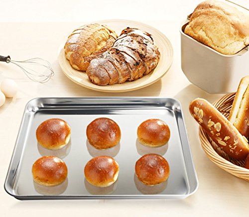 AckMond Tablett Edelstahl Backblech Kompakt Toaster Ofen Pfanne Tablett Ofengeschirr Professional, 20,3 x 25,4 x 2,5 cm, Heavy Duty & gesund, deep edge, Superior Spiegel Finish Spülmaschinenfest - 5