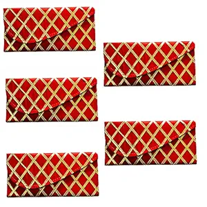 Moira Silk Gota Red Envelopes 5pcs 21 X11 cms for Shagun, Sagun, Gifting
