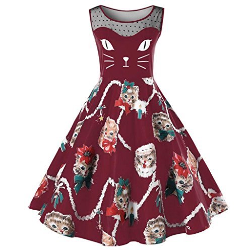 Women Dress New Hot Sale Fashion Christmas Vintage Cat Printing Sleeveless Party Dress Ladies Swing Lace Dress by Neartime (XL, Wine Red) RS.3559 (41.00% Off) - Amazon Women Dress New Hot Sale Fashion Christmas Vintage Cat Printing Sleeveless Party Dress Ladies Swing Lace Dress by Neartime (XL, Wine Red) RS.3559 (41.00% Off) - Amazon