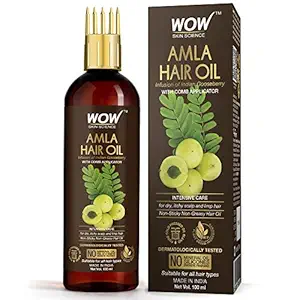 WOW Skin Science Amla Hair Oil - Pure Cold Pressed Indian Gooseberry Oil - Intensive Hair Care - with Comb Applicator - Non-Sticky & Non-Greasy - No Mineral Oil, Silicones, Synthetic Fragrance - 100mL