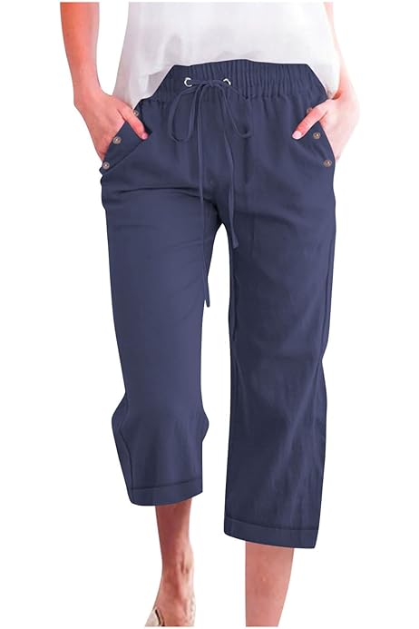 De Pana Cintura Elstica Pantalones Chinos Con Puño Pantalón Lino